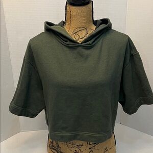 ALO GREEN HOODED CROPPED HOODIE SMALL